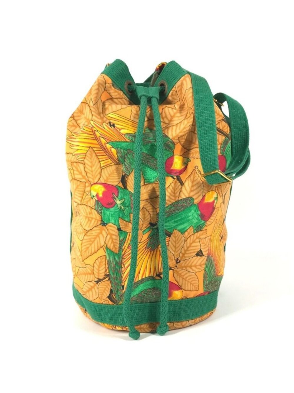 Hermes Shoulder Bag Bird Pattern Cotton Green
